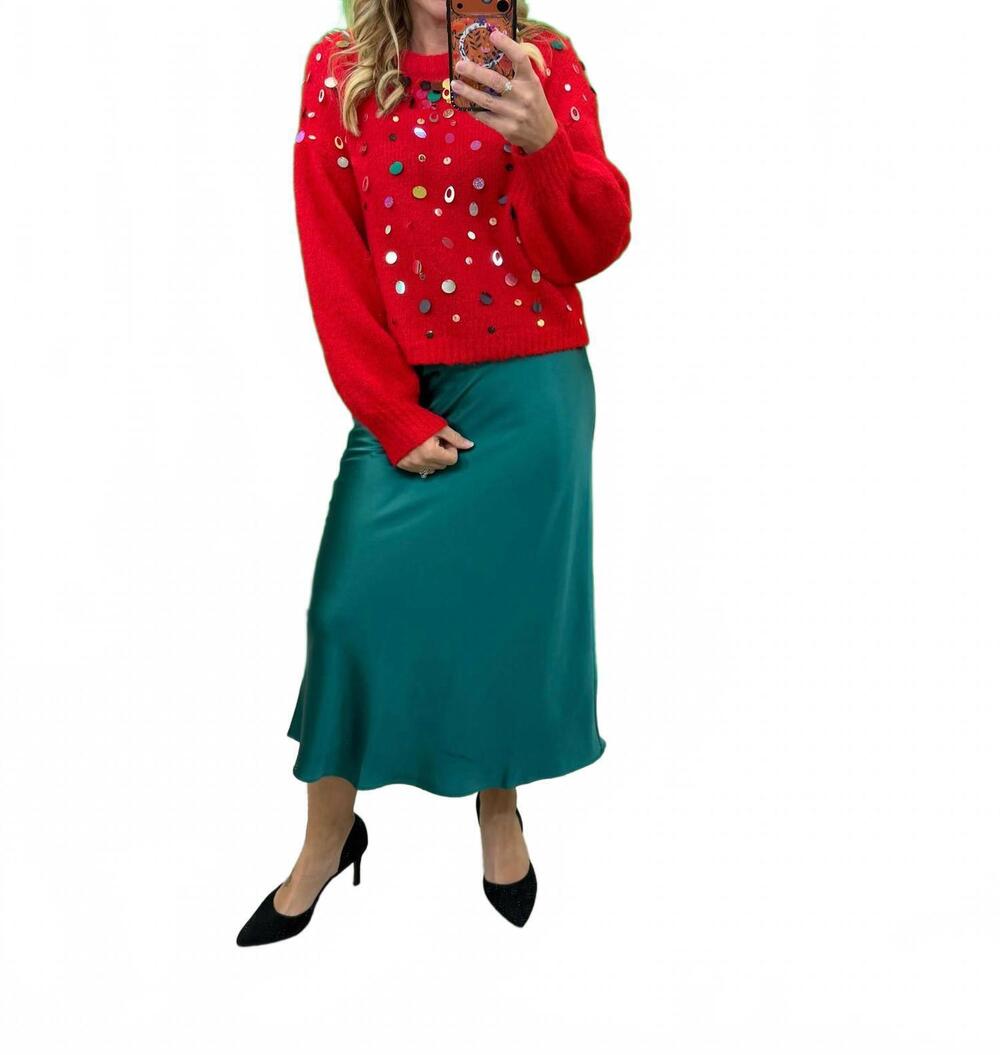 NEW SHE + SKY confetti sequence sweater in red